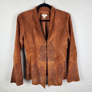 Vintage Cache Women's Suede Leather Perforated Jacket Size Small Western Rodeo